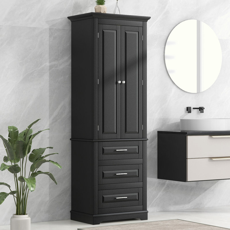Armoire de rangement de salle de bain avec 3 tiroirs, Noir, noir, noir, noir