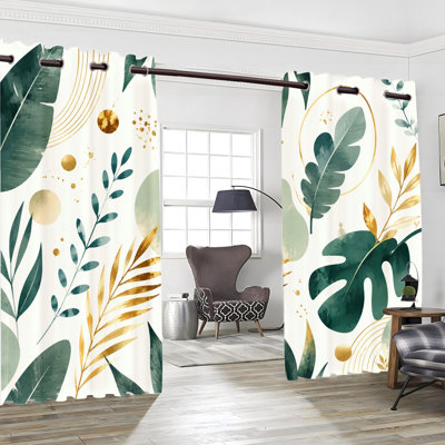 2 PCS rideaux occultant avec œillets, rideaux en polyester imprimé de feuilles de palmier tropical, isolation thermique, réduction du bruit, protection de la vie privée, traitement de fenêtre obscurcissant pour la chambre à coucher, cuisine, intérieur, décoration intérieure