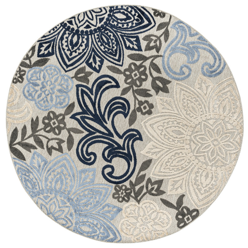 Tapis floral intérieur / extérieur tissé à plat, Rond 7 pi 11 po