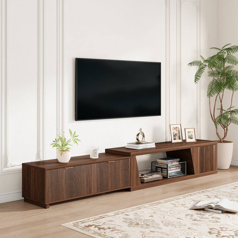 Wood Extendable TV Stand From 63"W-98.5"W With Storage Cabinet, Adjustable Shelf & Drawers For Living Room, Walnut