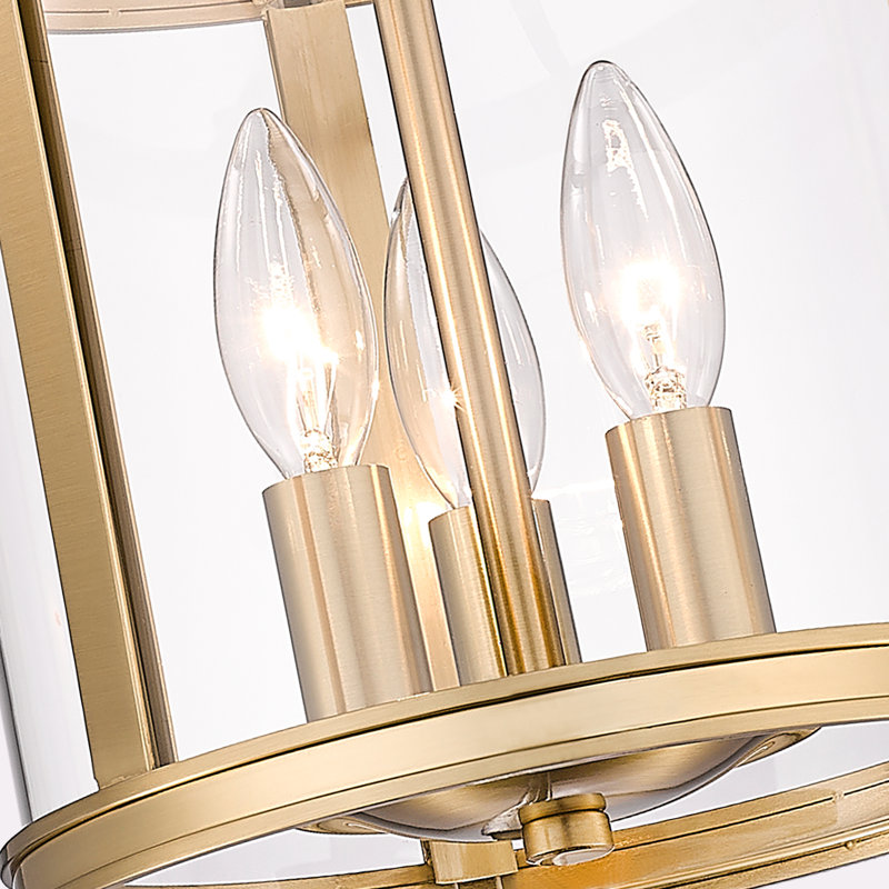 Luminaire suspendu cylindrique à 3 lumières D8,75 "avec verre transparent Bella, Doré