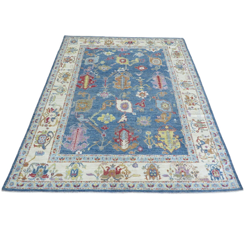 Tapis oriental oriental bleu noué à la main 9 pi 5 po x 11 pi 7 po 1DE92D6F0B6443D2B6C7CE62AA34C3EF