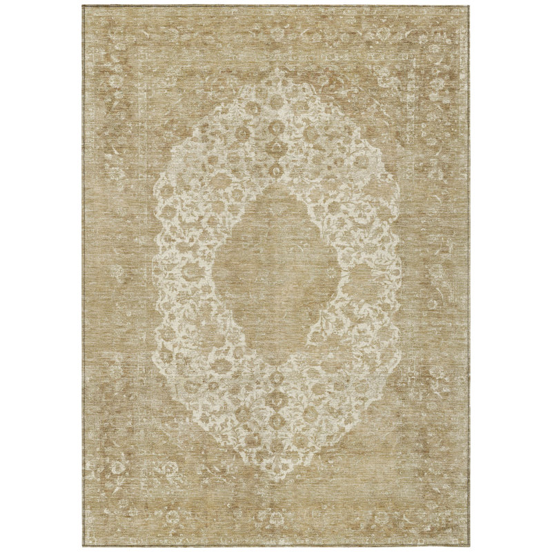 Tapis intérieur lavable 10 pi x 14 pi ivoire et beige Medallion