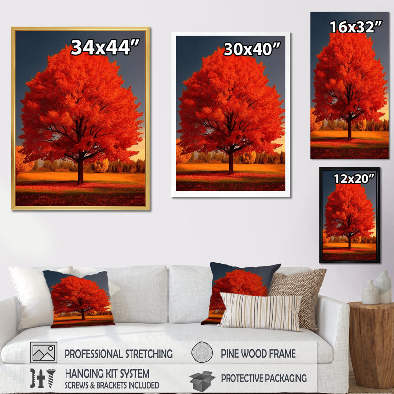 «Most Beautiful Yellow Tree In The Countryside», reproduction sur toile, H 44 po x l 34 po x P 1,5 po, Cadre doré simple