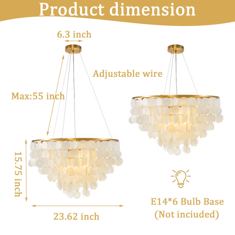 Lustre en coquillage à intensité variable 6 lumières Capiz