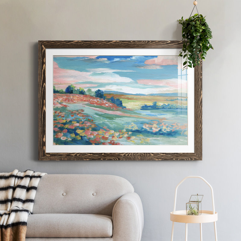 Vue pastorale - Peinture encadrée, Encadré de bois de noyer, H 31,5 po x l 23,5 po x P 1,5 po