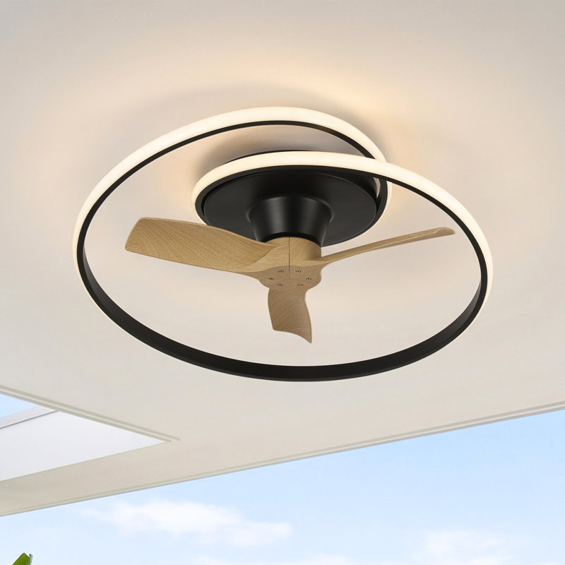 30" Modern LED Flush Mount Ceiling Fan With Light And Remote Control, Low-Profile Caged Ceiling Fan For Bedroom