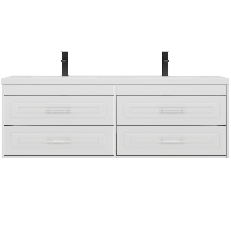 Ensemble de meuble-lavabo simple 60 "avec comptoir en résine SMC, Blanc, 60"