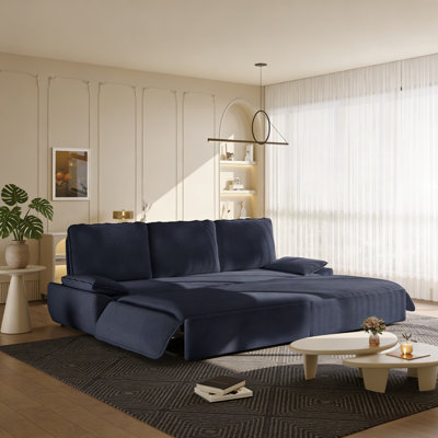 94.5" Blue king size Convertible Sleeper Sofa with Pull Out Sofa Bed,3-in-1 Convertible Sleeper Sofa,Multi-Functional Corduroy Bed