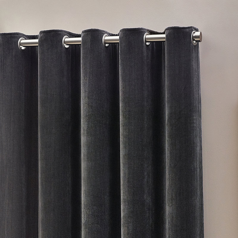 Heavy Chenille Room Darkening Eyelet Curtains, Charcoal, 168cm Width x 137cm Drop