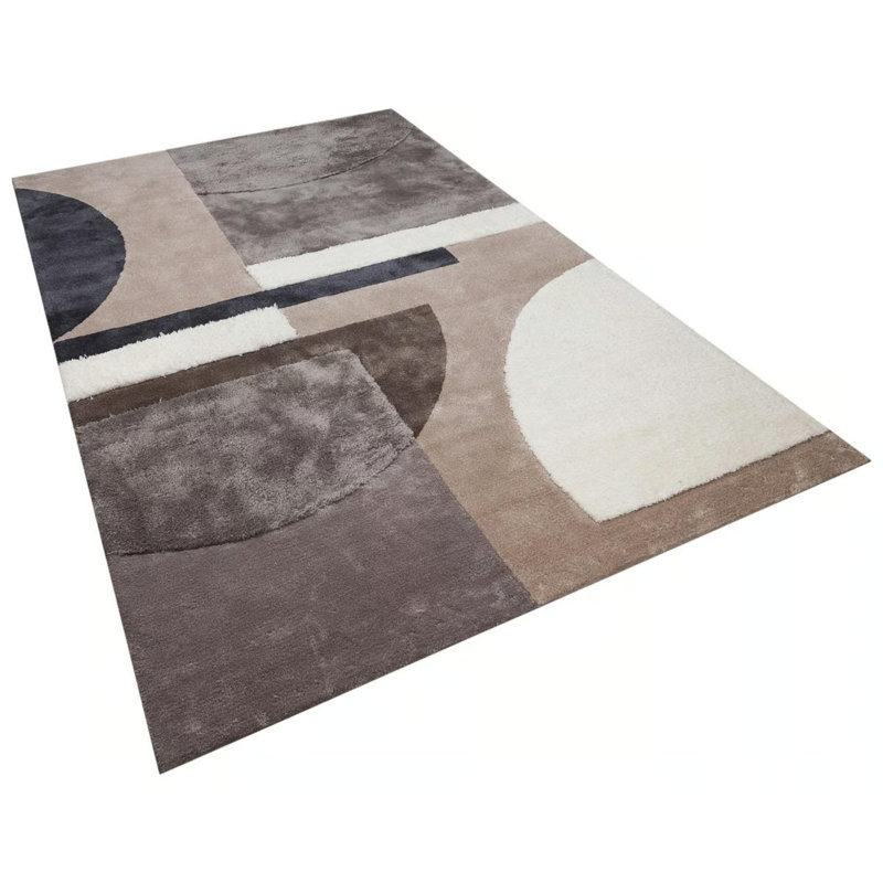 Tapis touffeté beige à motif géométrique spécial en viscose tissé à la machine, Tapis de couloir 2 pi 7 po x 6 pi 7 po