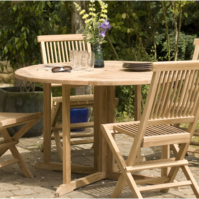 Woehler Round Teak Solid Wood Outdoor with Umbrella Hole Dining Table - 120 cm W 120 cm D