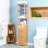 Tall Bathroom Cabinet With Drawer And Slatted Shelves, Slim Bamboo Linen Tower With Louvered Door, Natural