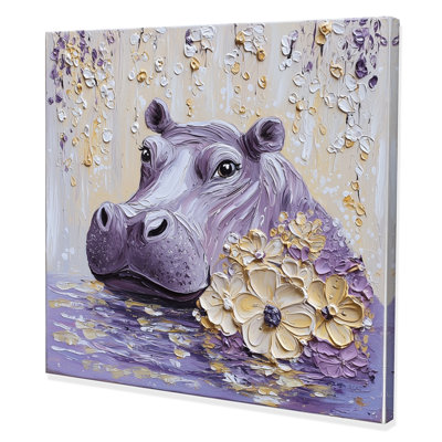 Lavande, hippopotame, pâture, les prés II - Hippopotame, impression d'art mural