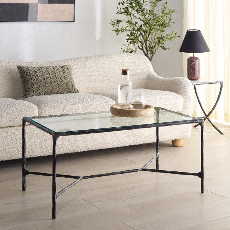 Table basse en fer Evelynn H 18 po x l 40 po, Clair, Noir, noir, noir, noir