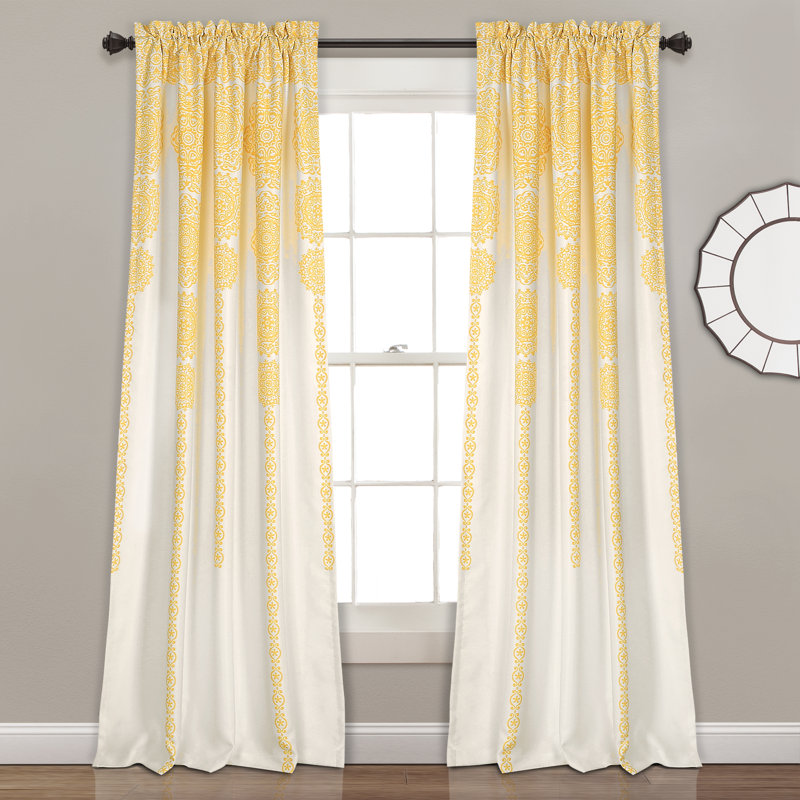 Stripe Medallion Room Darkening Curtain Pair, Yellow, 52" W x 84" L
