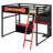 Full Size Wood Loft Bed with Desk, Shelves, LED Lights, USB Ports and Pegboard,Red-703342044