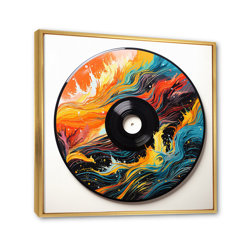 Vinyle disque vinyle vibrations - musique art mural salon, Cadre flottant doré, 24" H x 24" W