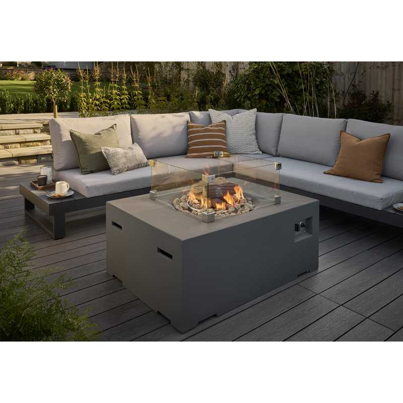 Aabas Rectangle Concrete Wood Burning Smokeless Fire Pit Table, Grey