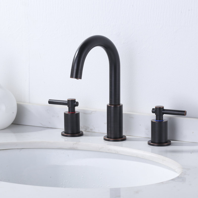 Robinet de salle de bain espacé 8 po à 2 poignées et 3 trous avec bonde escamotable 8 po, Bronze frotté à l'huile