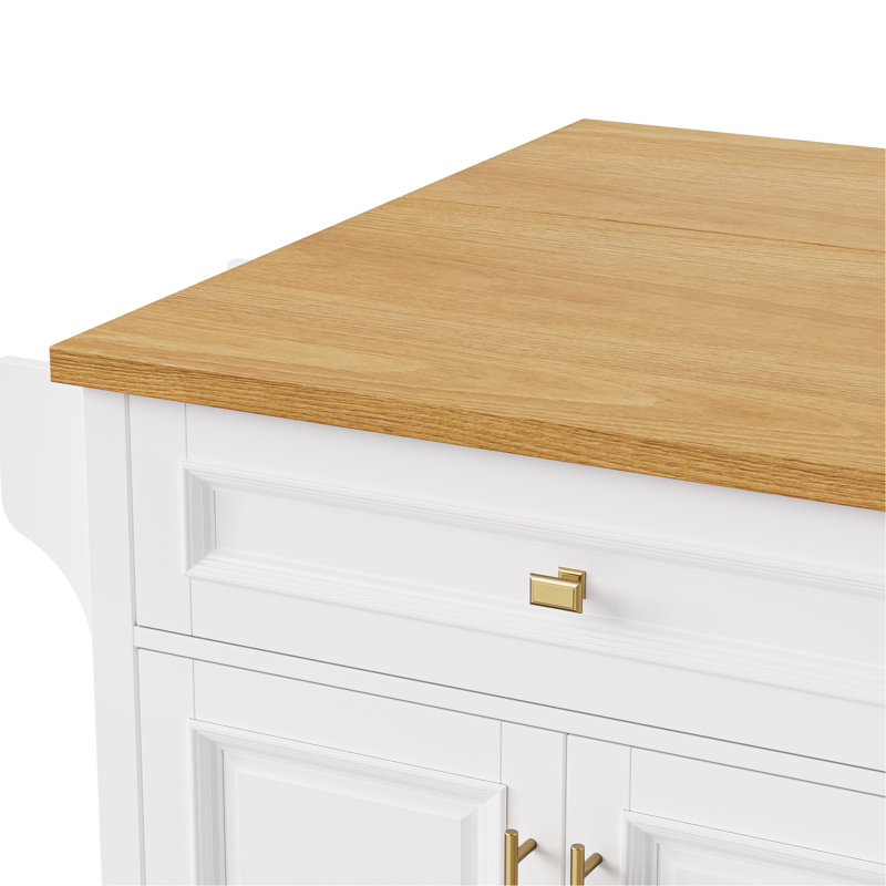 52" Kitchen Island With Drop Leaf, Embossed Texture Kitchen Island On Wheels With Spice Rack, Towel Rack, 2 Doors And 5 Drawers, Kitchen Storage Cart With Adjustable Shelf For Kitchen