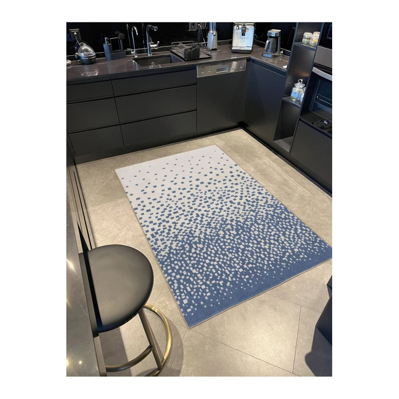 Blue Flowing Pixel Patterned Woven Base Carpet, Runner 2'6" x 6'7"