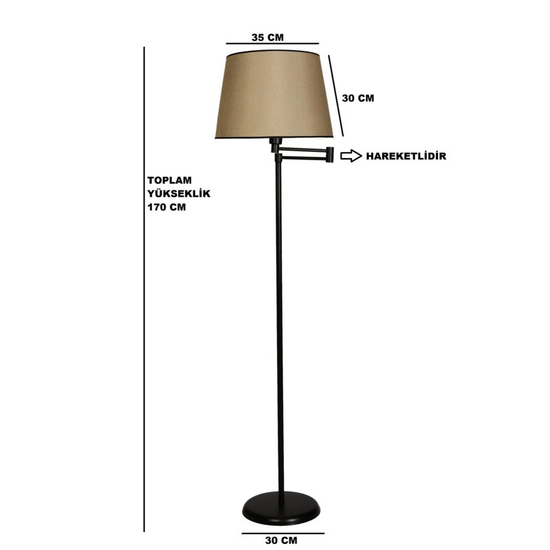 Luro Stylish Floor Lamp with Metal Body, Beige & Black, 67.0 inches Tall | Cap Diameter: 17.7 inches, Foot Diameter: 11.8 inches | E27 Socket (Max 60W) | On/Off Switch on Cable | Perfect for Living Room & Bedroom Decor