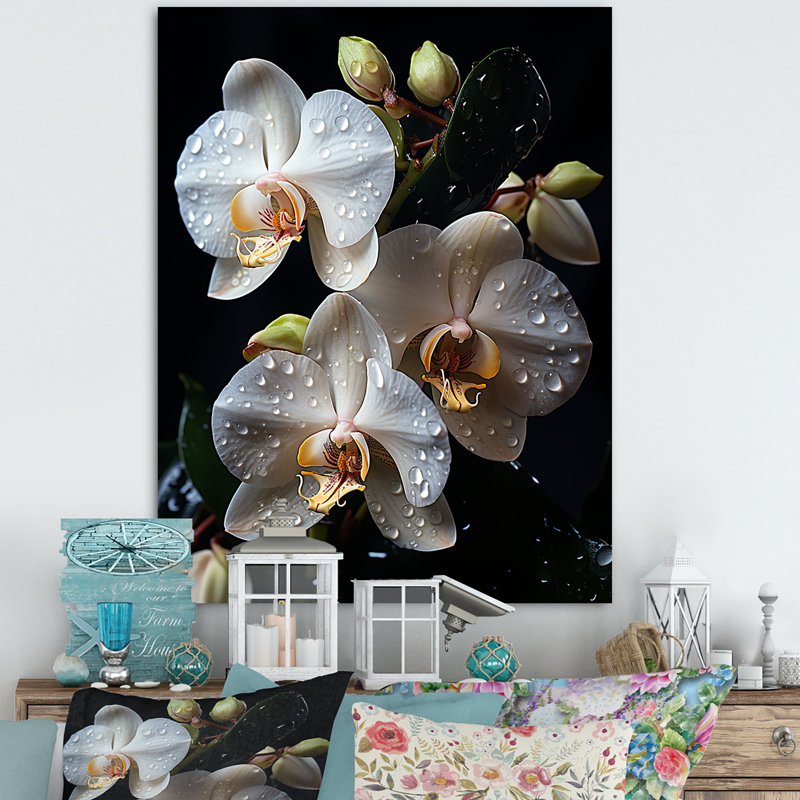 Orchidées blanches pétales d'élégance I, Toile tendue, H 32 po x l 16 po x P 1 po