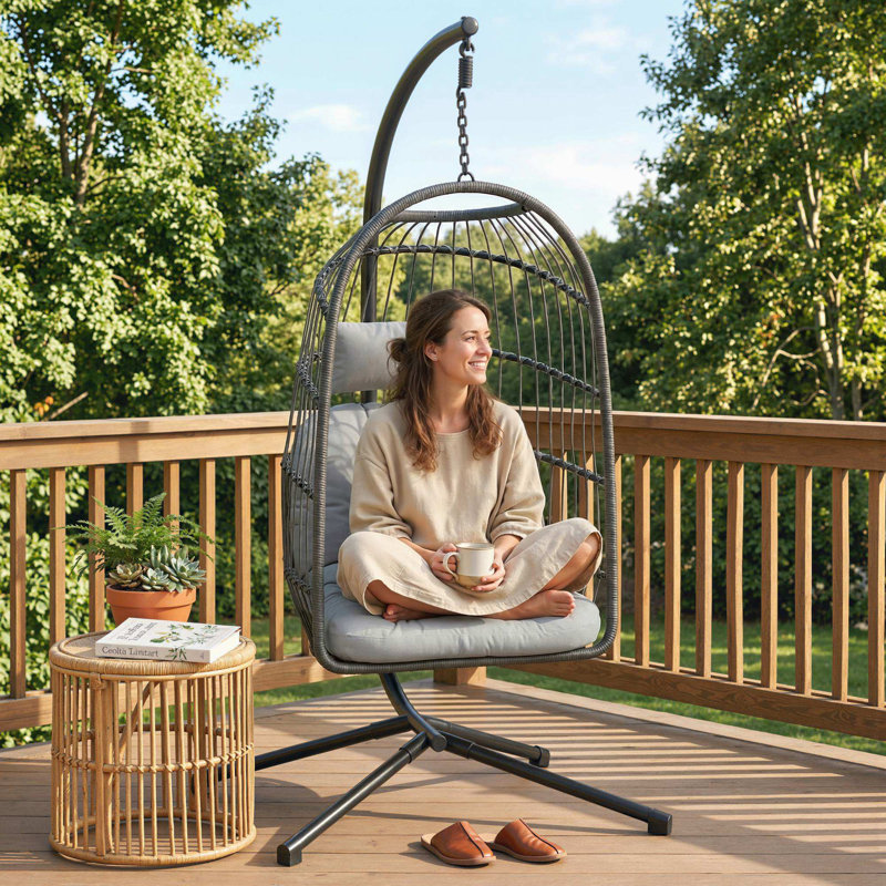 Rattan Swing Chair, Grey