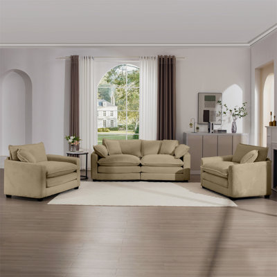 Warm And Cozy Sofa Set With Soft Cushions And Pillows, Home Theater Style Sofa Set Consisting Of One 2-Seater Sofas And Two Single Sofa In Corduroy Fa by Latitude Run