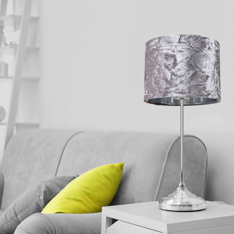 30cm Velvet Drum Lamp Shade, Silver, 20cm H x 30cm W x 30cm D