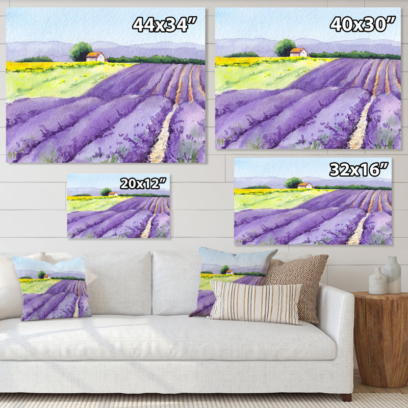 Champ de lavande avec maison de campagne en Provence - Peinture sur toile, H 12 po x l 20 po, Toile tendue