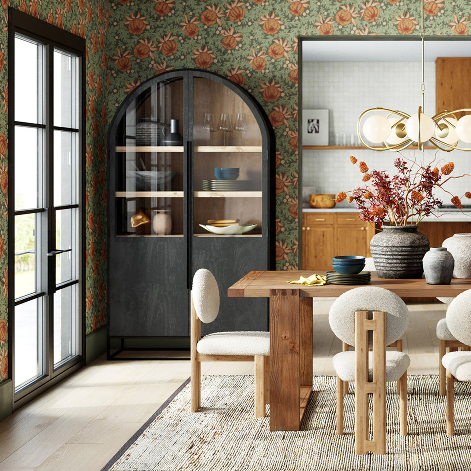 Clementine 85.5" Dining Cabinet, Black/Natural