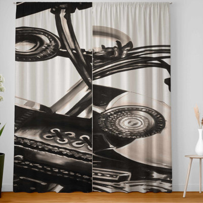 Realistic Sepia Motorcycle Blackout Window Curtain Pair