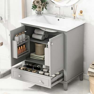 Meuble de salle de bain de 30 po avec lavabo gris - Portes de lavabo et tiroirs modernes