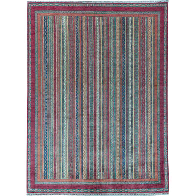 One-of-a-Kind High-Quality Hand-Knotted 9'8" x 13'2" Area Rug in Burgundy/Teal/Light Blue