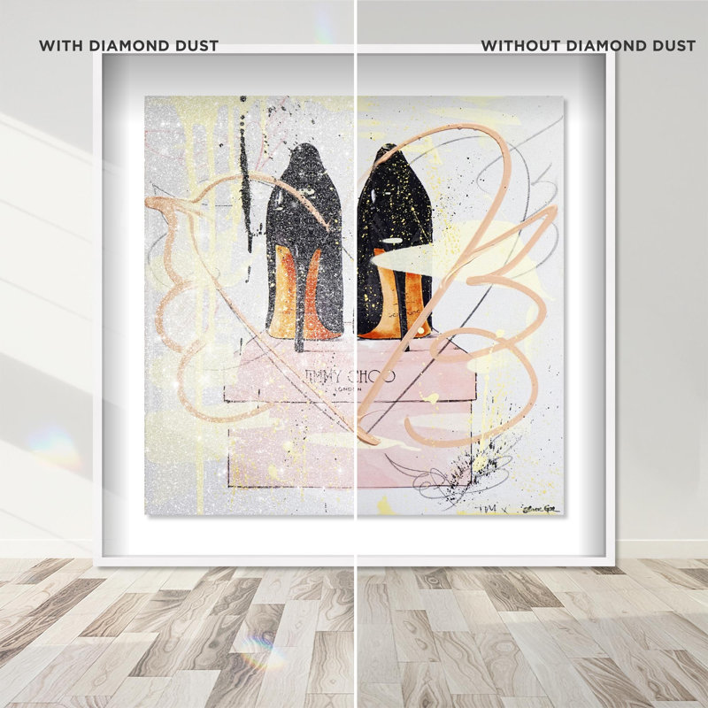 Oliver Gal Blush Walk Revisited Fashion - Diamond Dust Shadowbox Framed Wall Art, 25.5" H x 25.5" W, White
