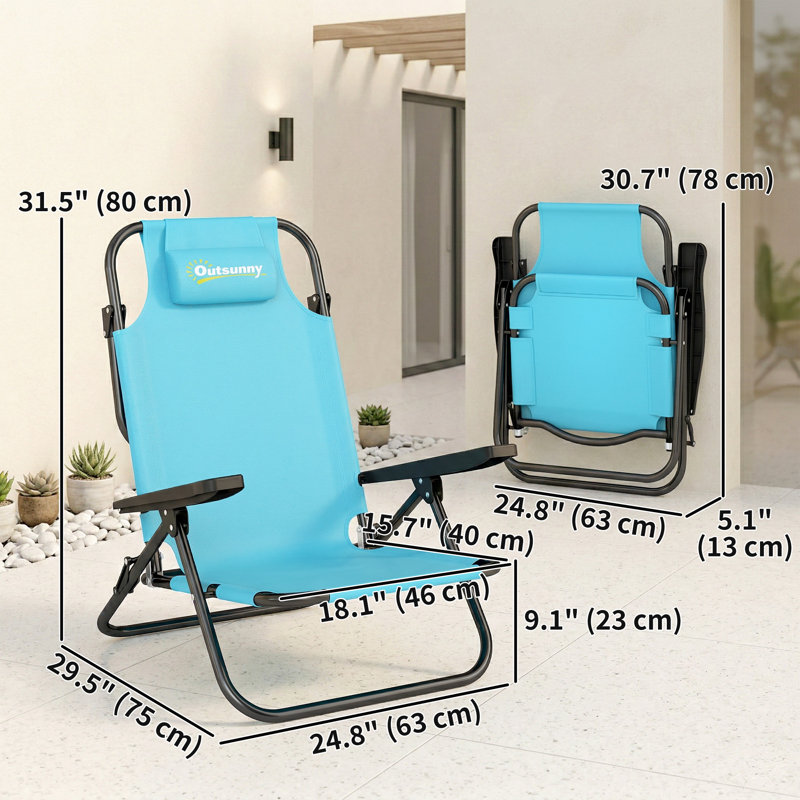Ensemble de 2 chaises de camping avec dossier réglable, bleu clair, Bleu