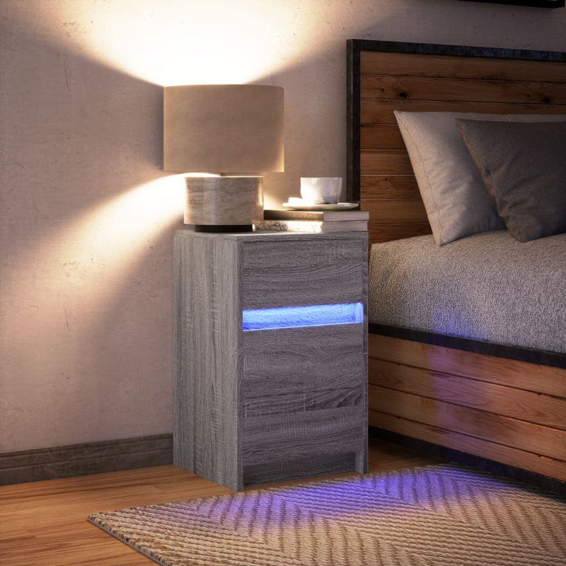 Dawens 38cm W Manufactured Wood Bedside Table, Grey Sonoma