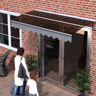 79" X 34" Window Awning Canopy - Thick Polycarbonate Aluminum Alloy Brackets For Masonry House Snow Resistance Brown Valance Sheet Roof Strong Rain Proof Gray