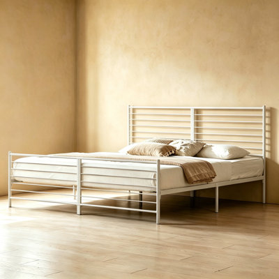 Modern Horizontal Slat Metal Bed Frame with Headboard and Footboard
