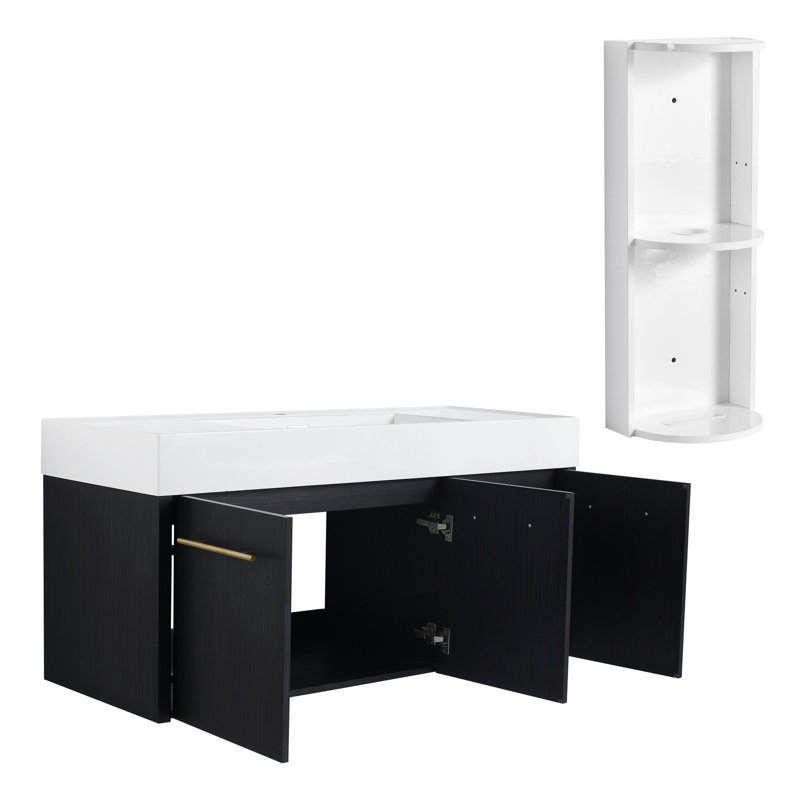 Meuble-lavabo mural 48 po avec lavabo et support de rangement, lavabo en résine à rebords épais, ensemble KD