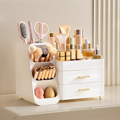 Organisateur de maquillage avec porte-pinceau (blanc)