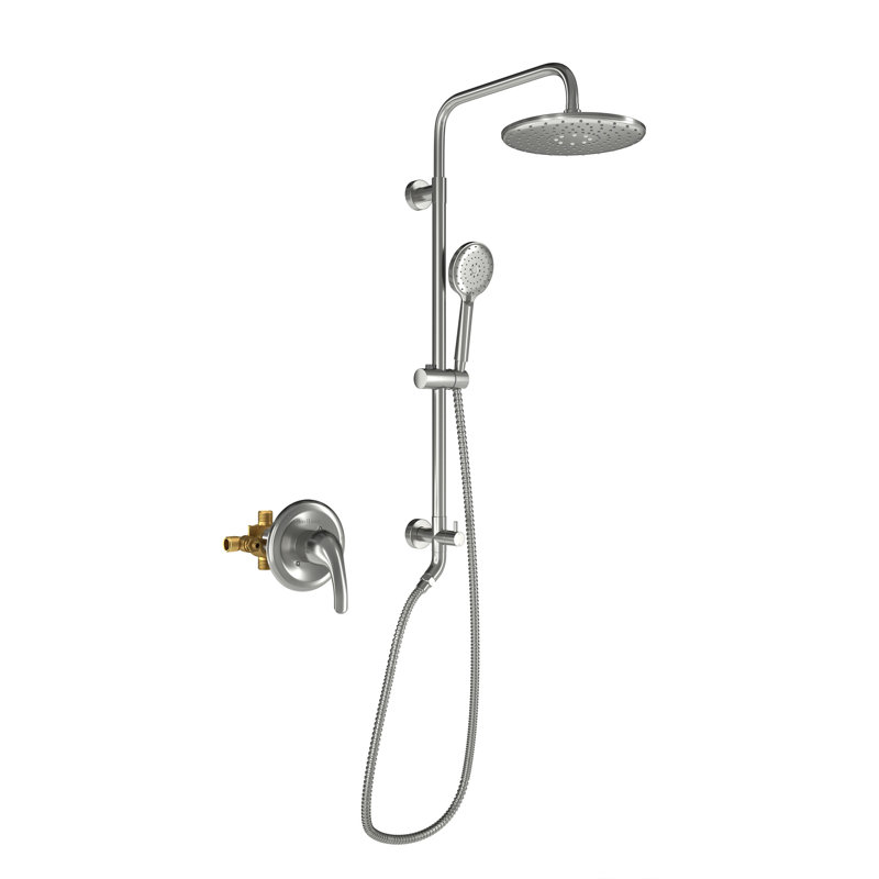Brushed Nickel Dual Head Wall Mounted Rain Shower System