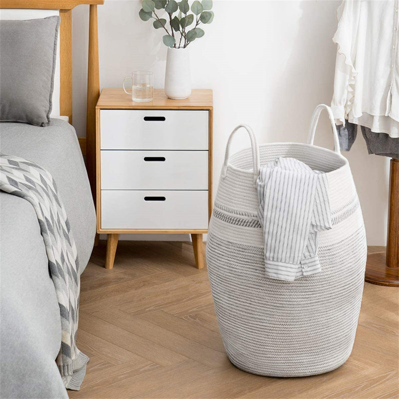 Laundry Basket, White Grey