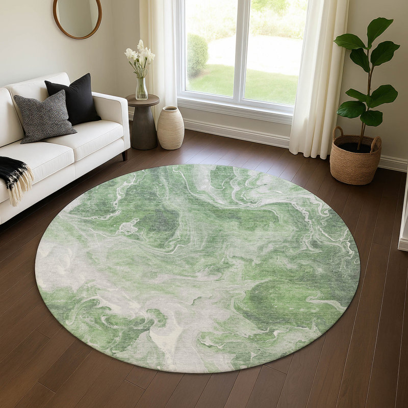 Premium Machine Washable Mehara AMF1687 Abstract Rug, Round 8'