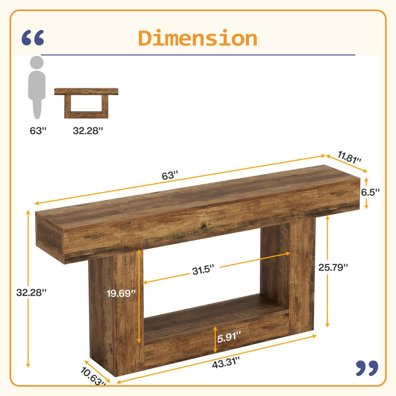 2-Tier Side Table,Entryway Table, Rustic Brown