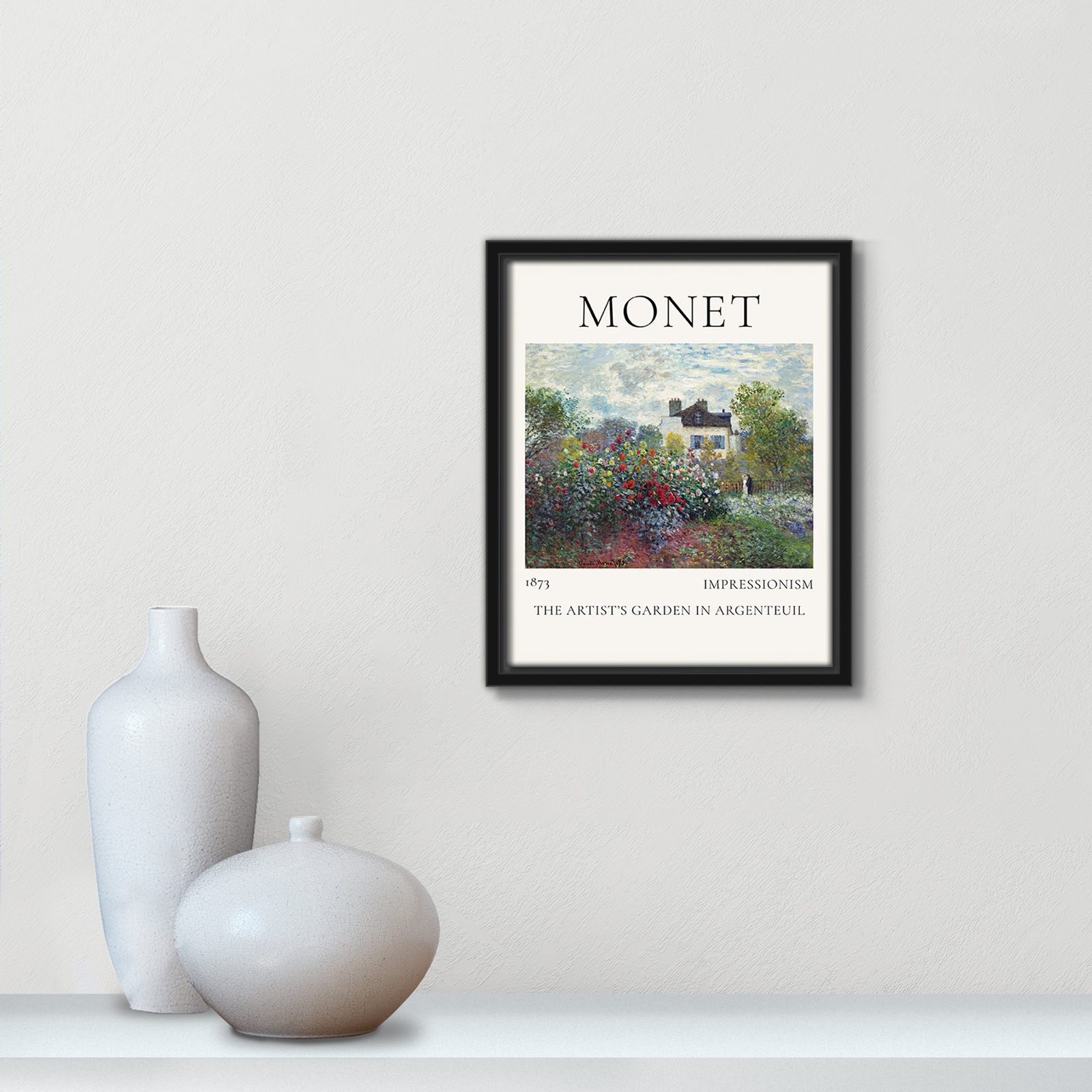 Artists Garden in Argenteuil Print by Claude Monet, No, 11.5" H x 9.5" W x 2" D, Black Floater Frame