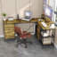 114" L-Shaped Desk With Power Hub, Industrial Gaming Desk - 6 Drawers, Removable Monitor Stand, Rustic Brown Home Office