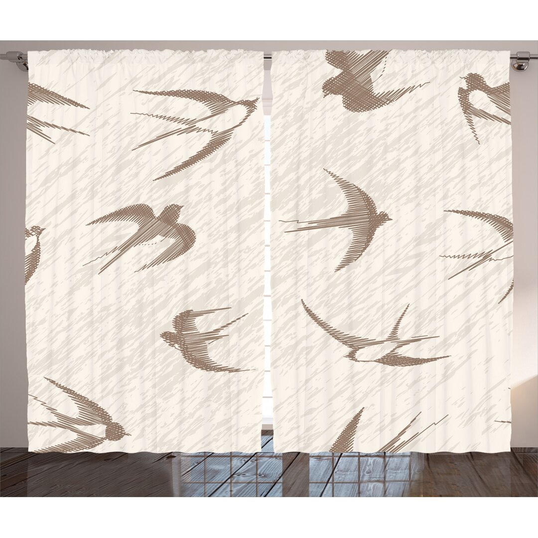 Rustikaler Vorhang, flying Birds, Abstrakt, Beige Braun